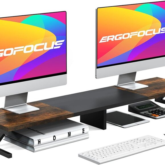 Other | Elegant Dual Monitor Stand Riser Rustic Wood Steel With Storage ...